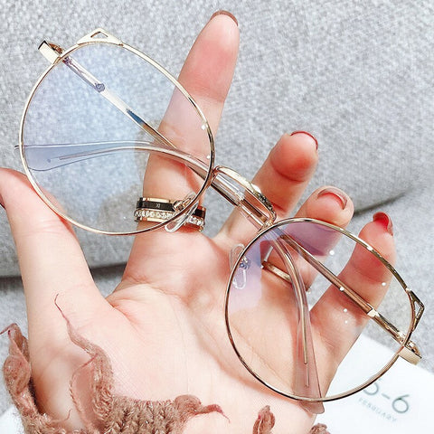 Trends Women Office Anti Blue Light Oversized Computer Glasses Cat Eye Female Blue Blocking Big Size Eyeglasses Alloy Frame