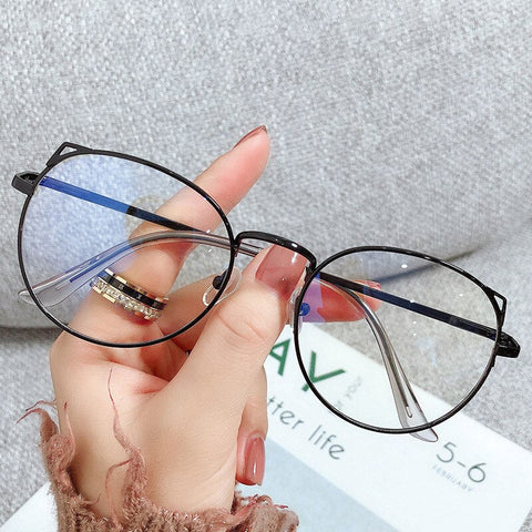 Trends Women Office Anti Blue Light Oversized Computer Glasses Cat Eye Female Blue Blocking Big Size Eyeglasses Alloy Frame