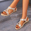 Zoloss Sandals Hollow Triangle Rhinestone Sandals Soft Bottom Wedge Flat