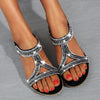 Zoloss Sandals Hollow Triangle Rhinestone Sandals Soft Bottom Wedge Flat