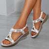 Zoloss Sandals Hollow Triangle Rhinestone Sandals Soft Bottom Wedge Flat