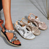 Zoloss Sandals Hollow Triangle Rhinestone Sandals Soft Bottom Wedge Flat