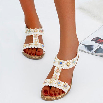 Zoloss Bohemian Colored Pearls Comfortable Flat Sandals