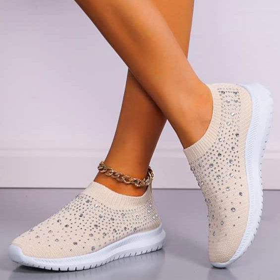 Nanccy Women's Crystal Breathable Orthopedic Slip-On Walking Shoes