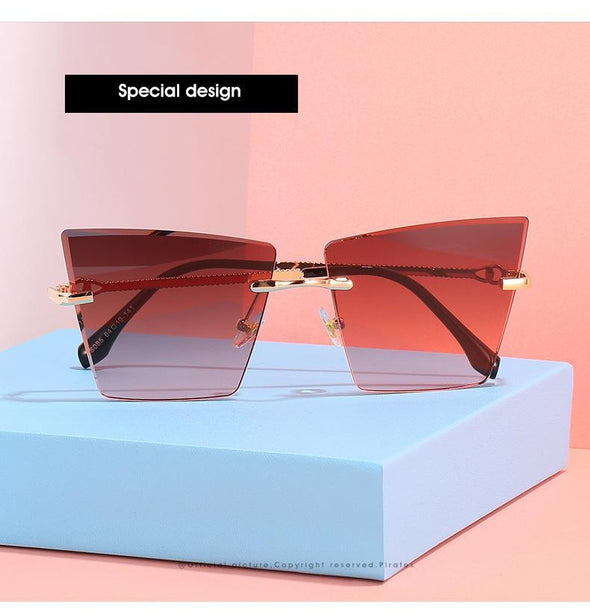 2021 new rimless Sunglasses European and American personality cat's Eye Sunglasses