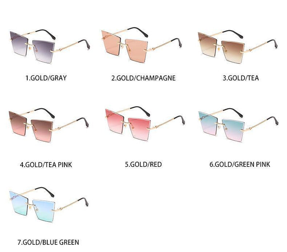 2021 new rimless Sunglasses European and American personality cat's Eye Sunglasses