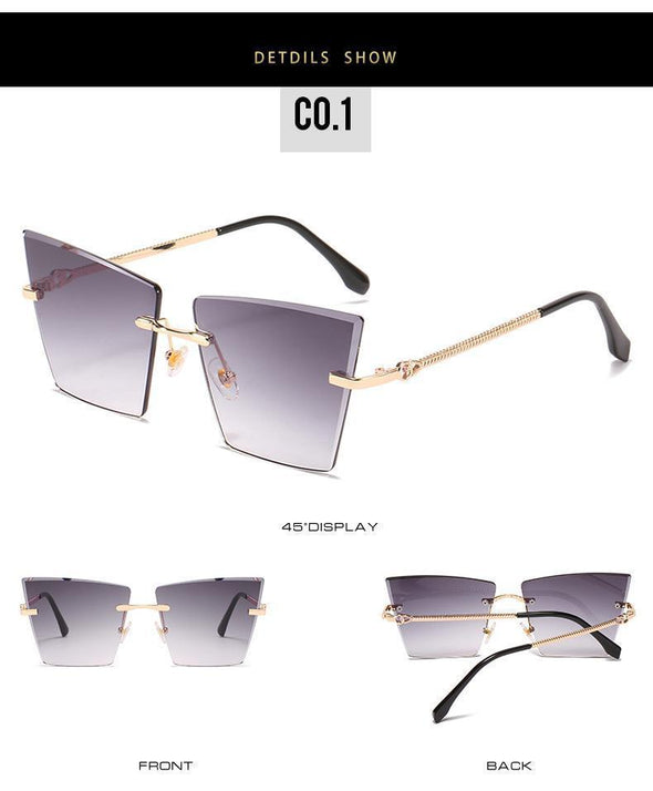 2021 new rimless Sunglasses European and American personality cat's Eye Sunglasses
