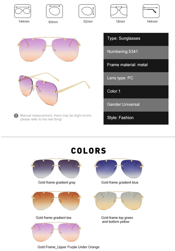 New Fashion Metal Sunglasses Frameless Gradual change  frog mirror