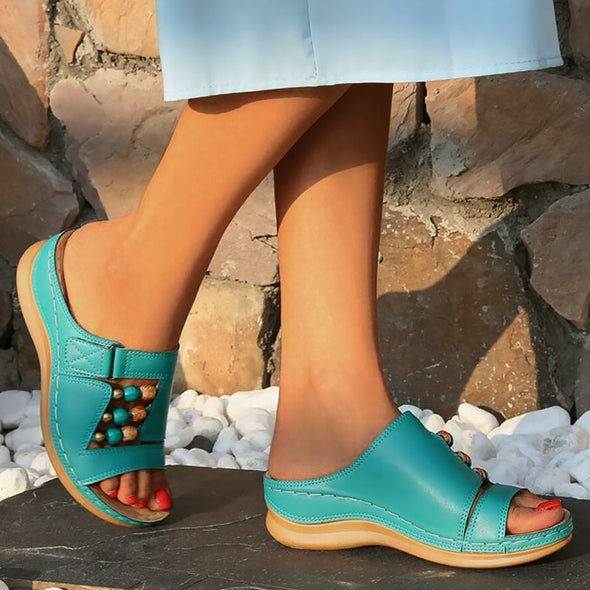 Zoloss Wedge Heel Slip On Open Toe Mules Sandals