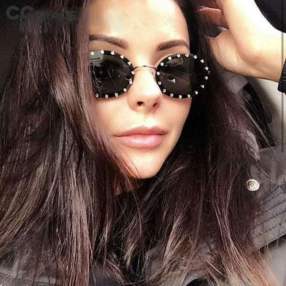Oval Small Frame Diamond Women Fashion Shades UV400 Vintage Sunglasses