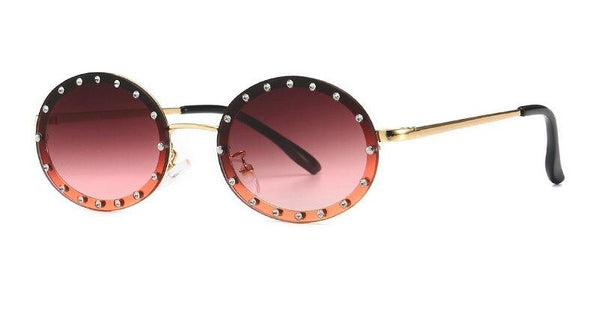 Oval Small Frame Diamond Women Fashion Shades UV400 Vintage Sunglasses