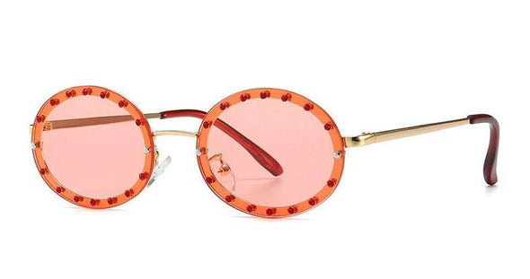 Oval Small Frame Diamond Women Fashion Shades UV400 Vintage Sunglasses