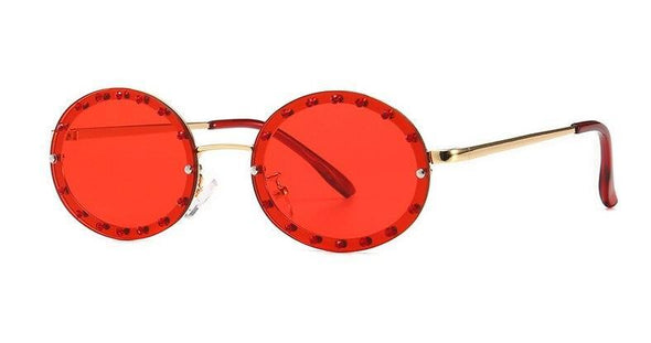 Oval Small Frame Diamond Women Fashion Shades UV400 Vintage Sunglasses