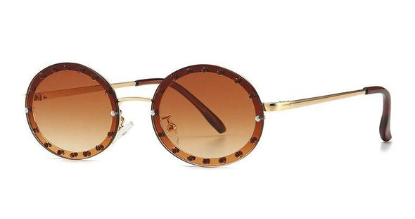Oval Small Frame Diamond Women Fashion Shades UV400 Vintage Sunglasses