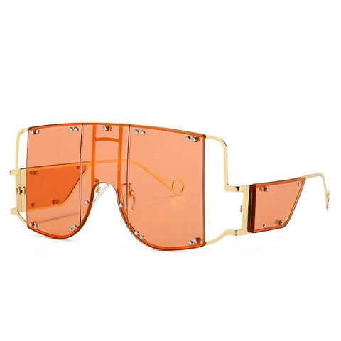 Metal Rivet Eyewear Oversized Mirror Square Sunglasses Men Women Shades Glasses Trend Unique Female UV400