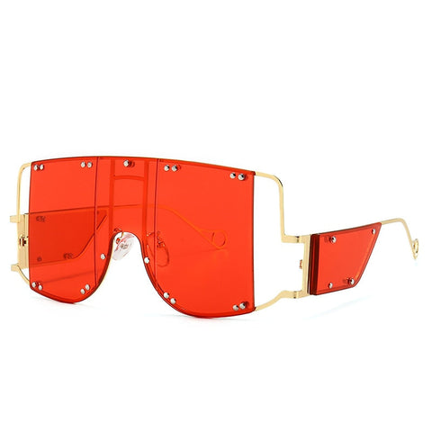 Metal Rivet Eyewear Oversized Mirror Square Sunglasses Men Women Shades Glasses Trend Unique Female UV400