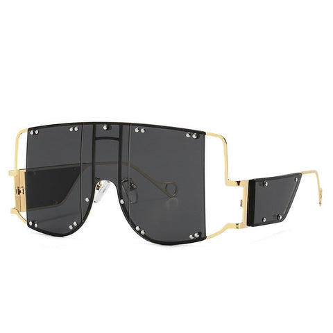 Metal Rivet Eyewear Oversized Mirror Square Sunglasses Men Women Shades Glasses Trend Unique Female UV400