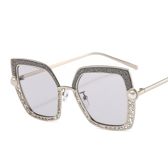 Cat Eye Pearl Hollow Luxury Sunglasses Metal Frame Men Women Fashion Shades UV400 Vintage Glasses