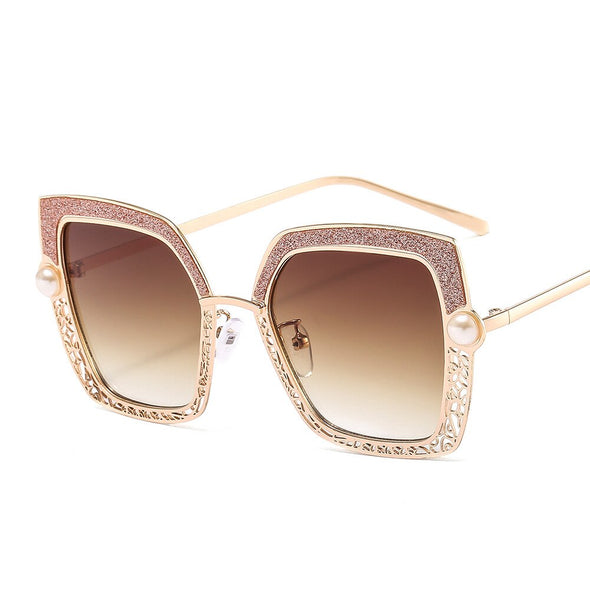 Cat Eye Pearl Hollow Luxury Sunglasses Metal Frame Men Women Fashion Shades UV400 Vintage Glasses