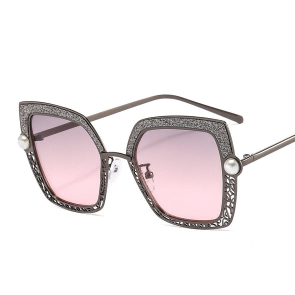 Cat Eye Pearl Hollow Luxury Sunglasses Metal Frame Men Women Fashion Shades UV400 Vintage Glasses