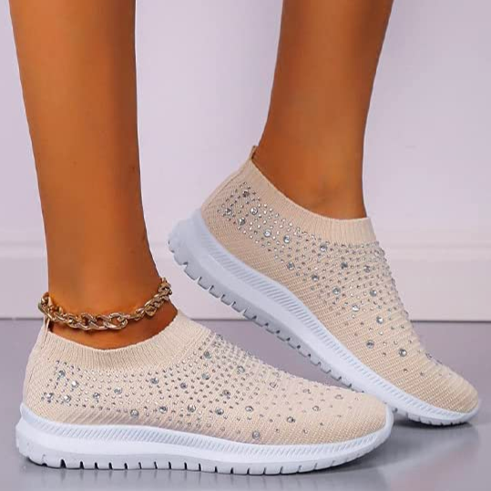 Nanccy Women's Crystal Breathable Orthopedic Slip-On Walking Shoes
