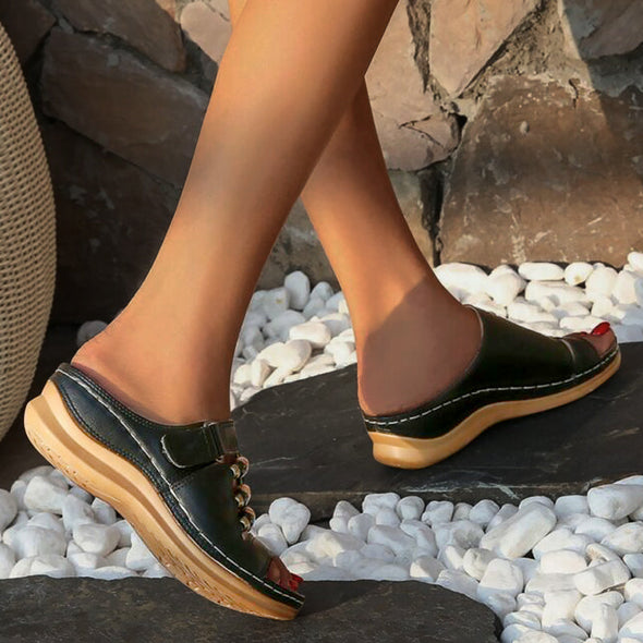Zoloss Wedge Heel Slip On Open Toe Mules Sandals