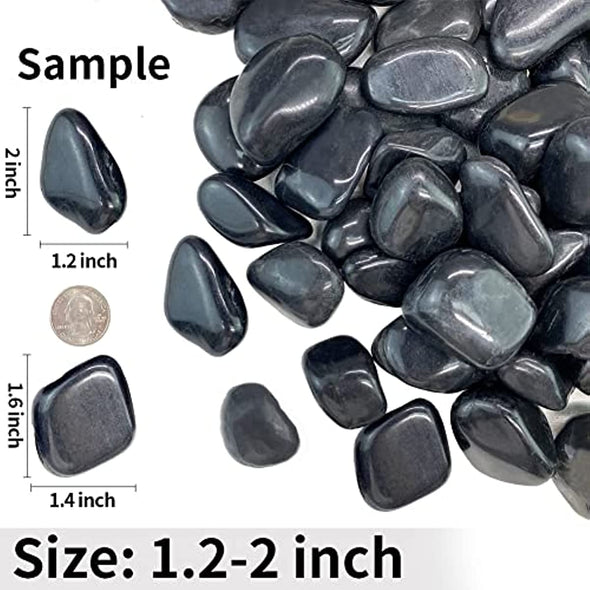 5lb Natural Polished Black River Rock Stones - Decorative Black Pebbles for Indoor Plants, Fish Tank Rocks, Vase Fillers and Fairy Garden. Aquarium Gravels for Turtle Frog Tank Outdoor Use