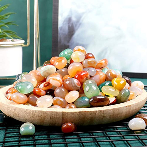 Natural Polished Decorative Tumbled Stones - 2lb Colorful Agate Stones for Landscape Decoration Stone. 0.39-0.78 Inch, Suitable for Home Decoration, DIY Handmade, Decorative Fish Tanks, Vase Filler