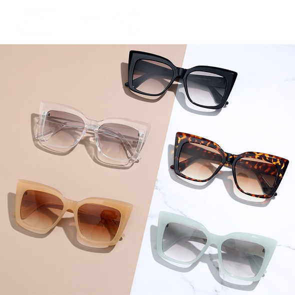 Vintage Oversized Square Cat Eye Sunglasses For Women New Luxury Brand Elegant Sun Glasses Female Clear Brown Gradient Shades