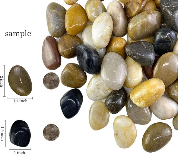 5lb Decorative Polished Pebbles for Plants - Natural Mixed Color Pebbles, Plant Rocks, Aquarium Gravel, Fish Tank Rocks, Garden Rocks, Vase Fillers, Outdoor Decorative Stones and Large River Rocks