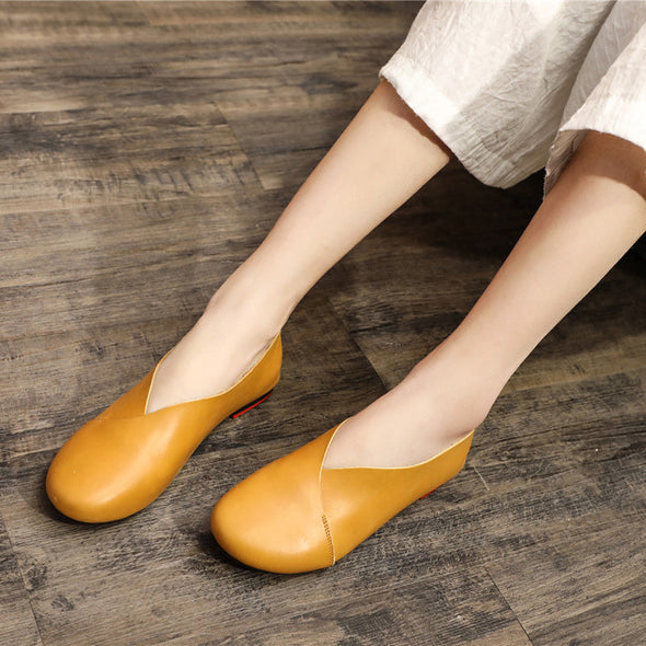 Zoloss Literary Handmade Retro Leather Soft Flat Shoes