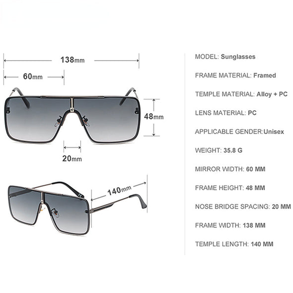 Oversized Sunglasses Men Luxury Brand Designer One Piece Mental Frame Square Sun Glasses For Man Vintage Lentes