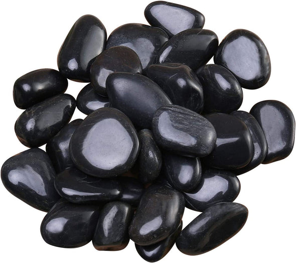 5lb Natural Polished Black River Rock Stones - Decorative Black Pebbles for Indoor Plants, Fish Tank Rocks, Vase Fillers and Fairy Garden. Aquarium Gravels for Turtle Frog Tank Outdoor Use