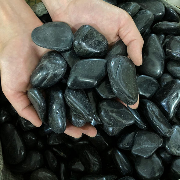 5lb Natural Polished Black River Rock Stones - Decorative Black Pebbles for Indoor Plants, Fish Tank Rocks, Vase Fillers and Fairy Garden. Aquarium Gravels for Turtle Frog Tank Outdoor Use