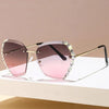 Retro Diamond Rimless Oversized Sun Glasses