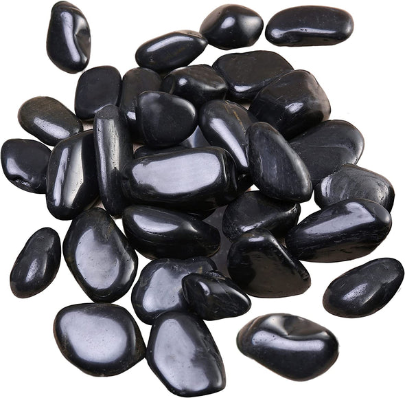 5lb Natural Polished Black River Rock Stones - Decorative Black Pebbles for Indoor Plants, Fish Tank Rocks, Vase Fillers and Fairy Garden. Aquarium Gravels for Turtle Frog Tank Outdoor Use