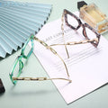 Oversize Square Anti Blue Light Glasses Punk Hollow Chain Arm Clear Lens Computer Glasses Black Leopard Jelly Blue Frame Eyewear