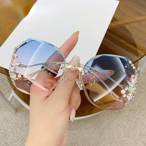 Diamond Sunglasses Women UV400 Rimless Vintage Sun Glasses Rhinestone Retro Sunglass Luxury Designer