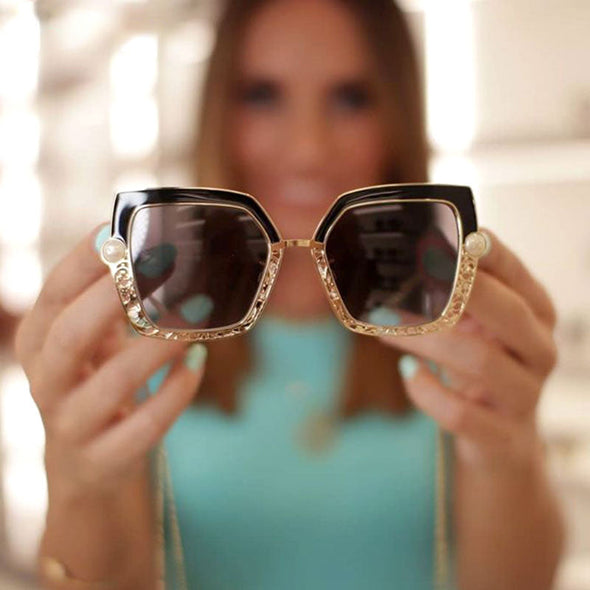 Cat Eye Pearl Hollow Luxury Sunglasses Metal Frame Men Women Fashion Shades UV400 Vintage Glasses