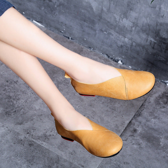 Zoloss Literary Handmade Retro Leather Soft Flat Shoes