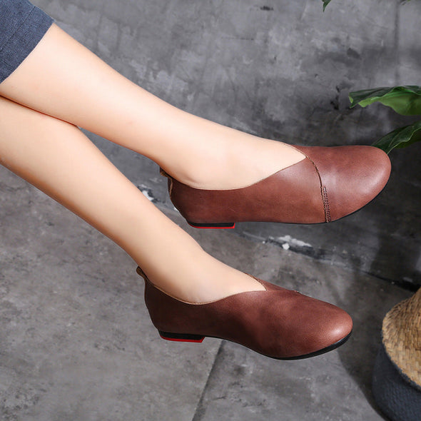 Zoloss Literary Handmade Retro Leather Soft Flat Shoes