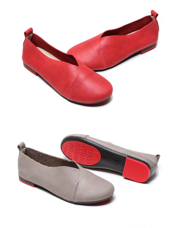 Zoloss Literary Handmade Retro Leather Soft Flat Shoes