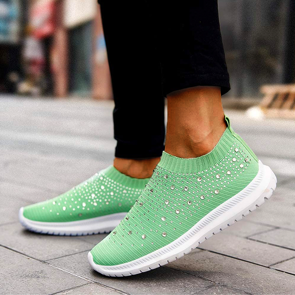 Nanccy Women's Crystal Breathable Orthopedic Slip-On Walking Shoes