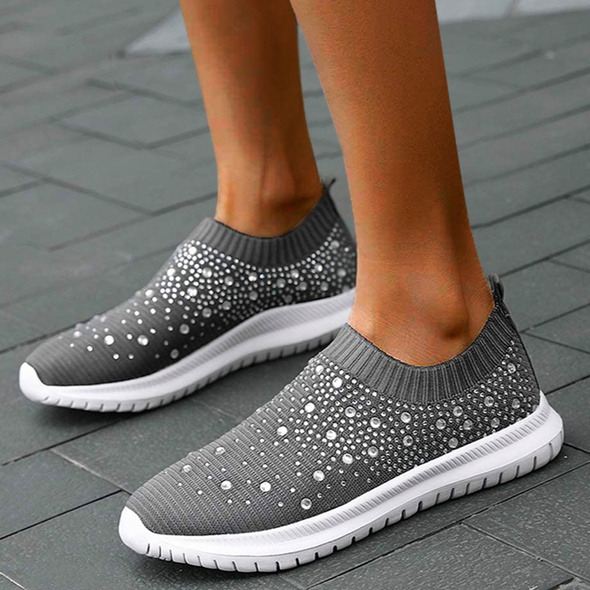Nanccy Women's Crystal Breathable Orthopedic Slip-On Walking Shoes