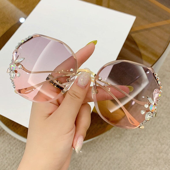 Diamond Sunglasses Women UV400 Rimless Vintage Sun Glasses Rhinestone Retro Sunglass Luxury Designer