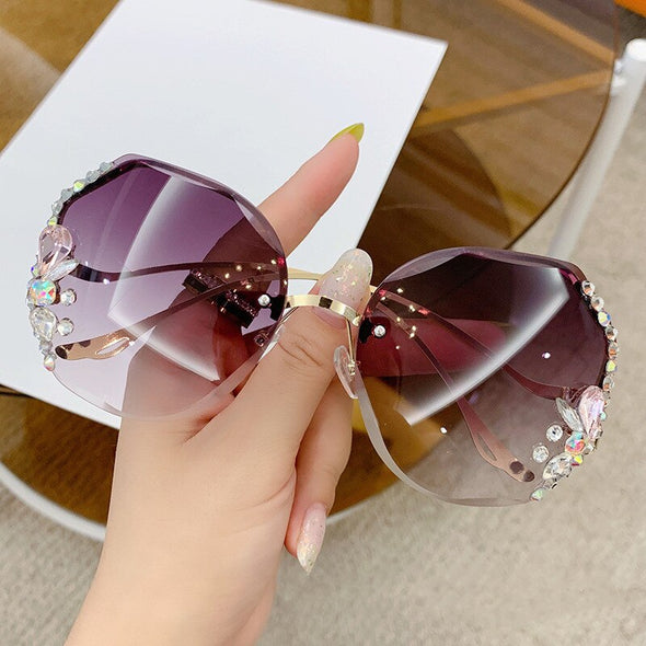 Diamond Sunglasses Women UV400 Rimless Vintage Sun Glasses Rhinestone Retro Sunglass Luxury Designer