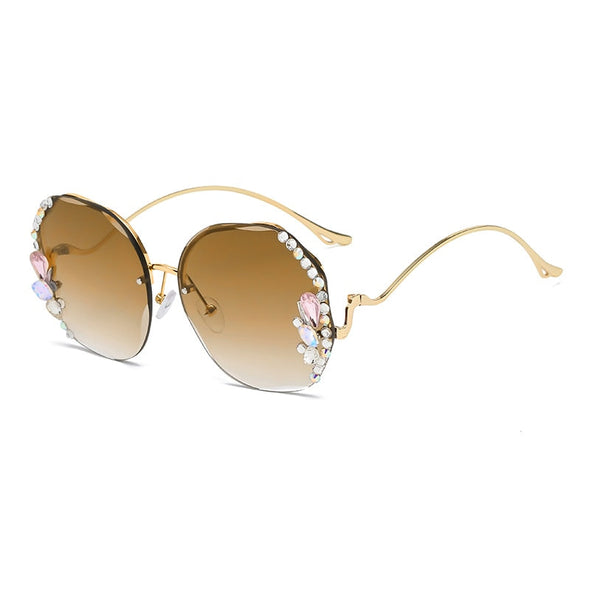 Diamond Sunglasses Women UV400 Rimless Vintage Sun Glasses Rhinestone Retro Sunglass Luxury Designer