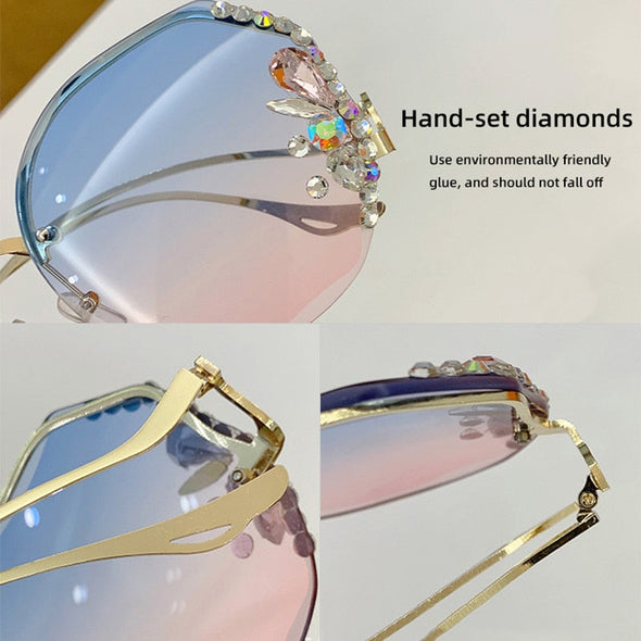 Diamond Sunglasses Women UV400 Rimless Vintage Sun Glasses Rhinestone Retro Sunglass Luxury Designer