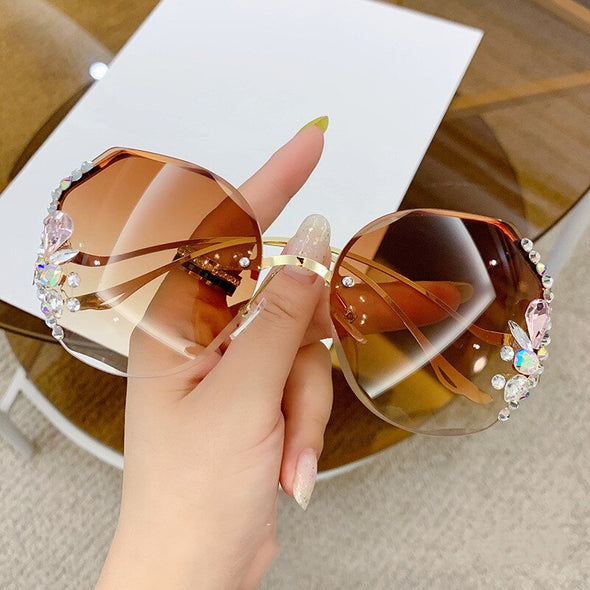Diamond Sunglasses Women UV400 Rimless Vintage Sun Glasses Rhinestone Retro Sunglass Luxury Designer
