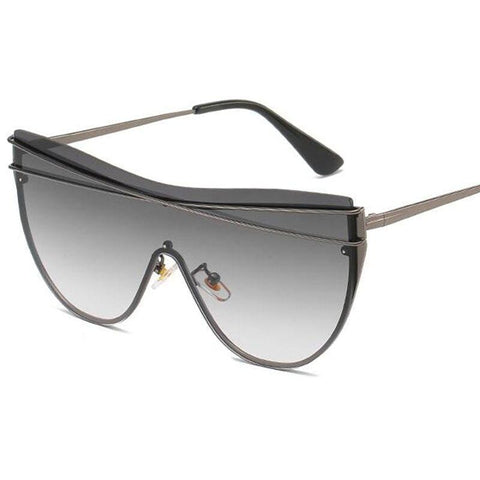 Gradient Brown One Piece Sunglasses Women  Luxury Brand Glasses Metal Cross Designer Shades Big Sunglass UV400